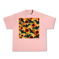 Salmon halloween bat and roses seamless pattern Urban Heavy Tee - BundleAndBundleShop