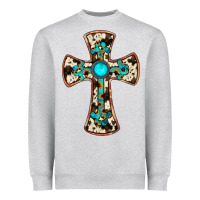 Heather Grey cowhide gemstone  cross Heavyweight Sweatshirt - JahusDesignShop