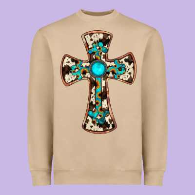 Cowhide Gemstone  Cross Heavyweight Sweatshirt Designed By Jahusdesignshop