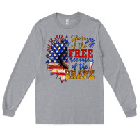 Heather Grey home of the free because of the brave Long Sleeve Tee - NancyCooperArtShop