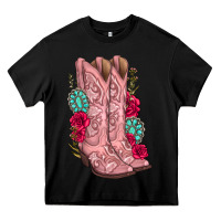 Black floral cowgirl boots Heavy Core Tee - texasbilliewilder