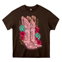Chocolate Brown floral cowgirl boots Heavy Core Tee - texasbilliewilder