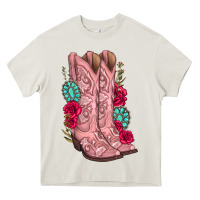 Cream floral cowgirl boots Heavy Core Tee - texasbilliewilder