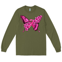 Army Green pink ribbon breast cancer butterfly Long Sleeve Tee - Jasminsmagicworld