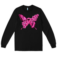 Black pink ribbon breast cancer butterfly Long Sleeve Tee - Jasminsmagicworld
