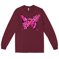 Burgundy pink ribbon breast cancer butterfly Long Sleeve Tee - Jasminsmagicworld