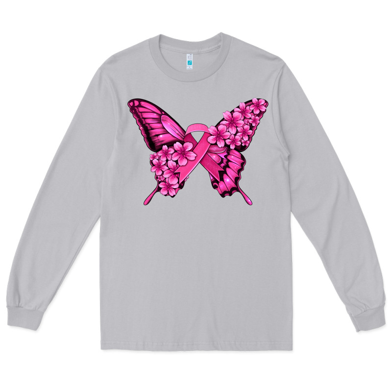 Pink Ribbon Breast Cancer Butterfly Long Sleeve Tee by Jasminsmagicworld | Teevron