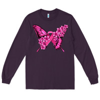 Plum pink ribbon breast cancer butterfly Long Sleeve Tee - Jasminsmagicworld