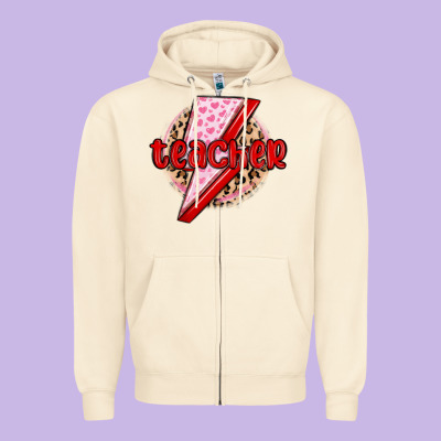 Teacher Lightning Bolt Valentines Day Zipper Hoodie Designed By Maliassmallbusiness