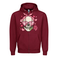 Burgundy valentine's day skull Zipper Hoodie - MaliasSmallBusiness