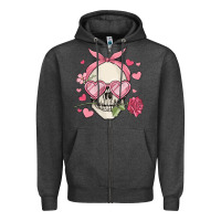 Charcoal Heather valentine's day skull Zipper Hoodie - MaliasSmallBusiness
