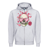Heather Grey valentine's day skull Zipper Hoodie - MaliasSmallBusiness