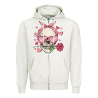 Oatmeal Heather valentine's day skull Zipper Hoodie - MaliasSmallBusiness