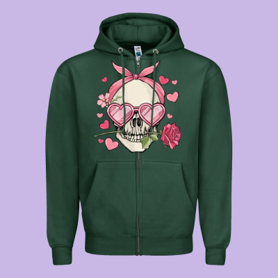Valentine's Day Skull Zipper Hoodie Designed By Maliassmallbusiness