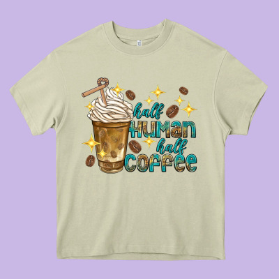 Half Human Half Coffee Heavy Core Tee Designed By Texasbilliewilder