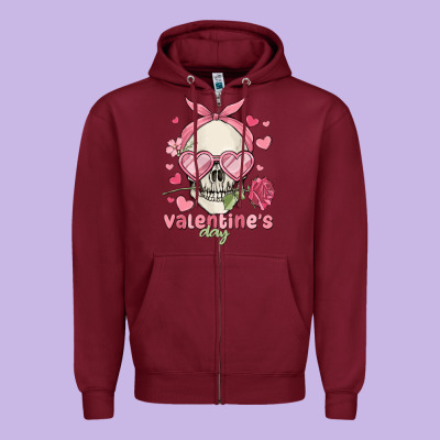 Valentine's Day Skull Zipper Hoodie Designed By Maliassmallbusiness