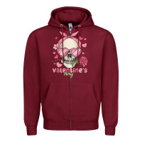 Burgundy valentine's day skull Zipper Hoodie - MaliasSmallBusiness