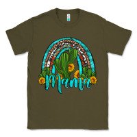 Army Green western cactus and sunflower mama rainbow Classic Tee - Artiststas