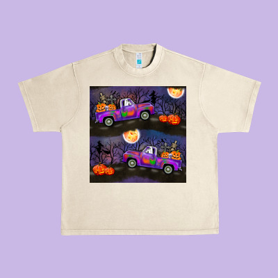 Halloween Spooky Truck Seamless Pattern Urban Heavy Tee Designed By Bundleandbundleshop