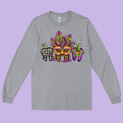 Mardi Gras Teeth Dental Assistant Long Sleeve Tee Designed By Jasminsmagicworld