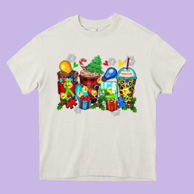 Autism Christmas Coffee Cups Heavy Core Tee Designed By Zillion Design Studio