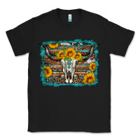 Black longhorn bull skull western turquoise background Classic Tee - Artiststas
