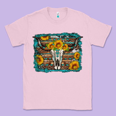 Longhorn Bull Skull Western Turquoise Background Classic Tee Designed By Artiststas
