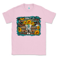 Bubblegum Pink longhorn bull skull western turquoise background Classic Tee - Artiststas