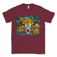 Burgundy longhorn bull skull western turquoise background Classic Tee - Artiststas