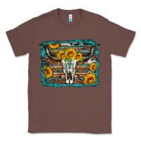 Chestnut longhorn bull skull western turquoise background Classic Tee - Artiststas