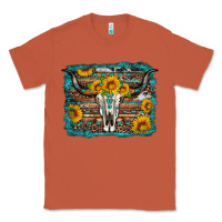 Copper longhorn bull skull western turquoise background Classic Tee - Artiststas
