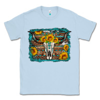 Dusty Blue longhorn bull skull western turquoise background Classic Tee - Artiststas