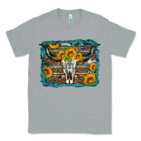 Heather Grey longhorn bull skull western turquoise background Classic Tee - Artiststas