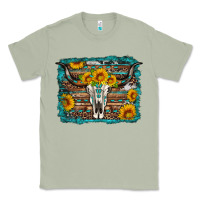 Matcha longhorn bull skull western turquoise background Classic Tee - Artiststas
