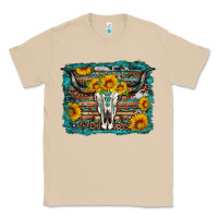 Mushroom longhorn bull skull western turquoise background Classic Tee - Artiststas