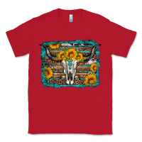 Red longhorn bull skull western turquoise background Classic Tee - Artiststas