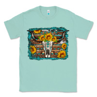 Seafoam longhorn bull skull western turquoise background Classic Tee - Artiststas
