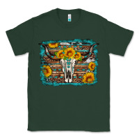 Sports Green longhorn bull skull western turquoise background Classic Tee - Artiststas