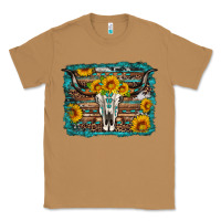 Toasted Coconut longhorn bull skull western turquoise background Classic Tee - Artiststas
