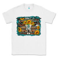 White longhorn bull skull western turquoise background Classic Tee - Artiststas