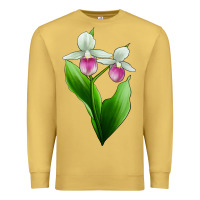 Antique Gold Pink And White Lady's Slipper Flower Premium Sweatshirt - LillyAllenDesigns