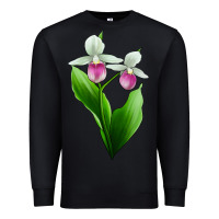 Black Pink And White Lady's Slipper Flower Premium Sweatshirt - LillyAllenDesigns