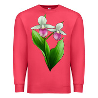 Cardinal Pink And White Lady's Slipper Flower Premium Sweatshirt - LillyAllenDesigns