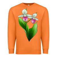 Carrot Pink And White Lady's Slipper Flower Premium Sweatshirt - LillyAllenDesigns