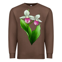 Chestnut Pink And White Lady's Slipper Flower Premium Sweatshirt - LillyAllenDesigns