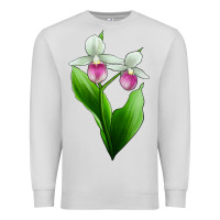 Dove Grey Pink And White Lady's Slipper Flower Premium Sweatshirt - LillyAllenDesigns