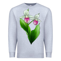 Heather Grey Pink And White Lady's Slipper Flower Premium Sweatshirt - LillyAllenDesigns