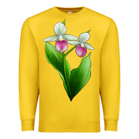 Pink And White Lady's Slipper Flower Premium Sweatshirt | Teevron