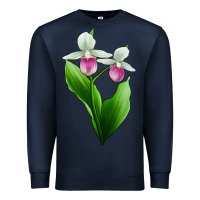 Navy Pink And White Lady's Slipper Flower Premium Sweatshirt - LillyAllenDesigns