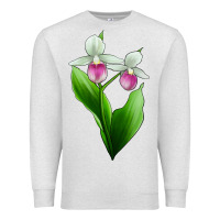 Oatmeal Heather Pink And White Lady's Slipper Flower Premium Sweatshirt - LillyAllenDesigns